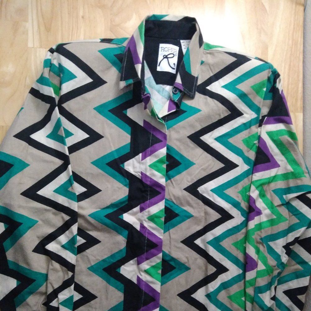 Vintage Roper Zig Zag Pattern Western Button Down Shirt